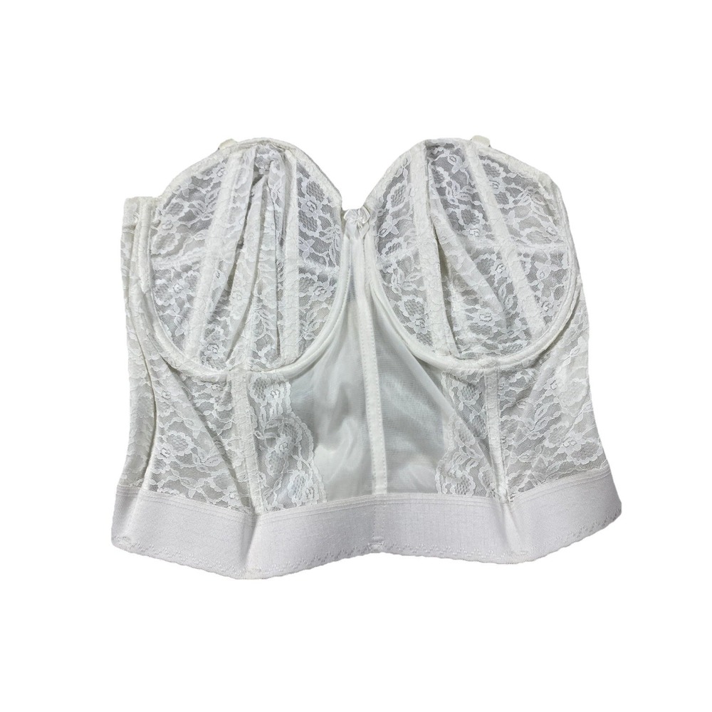 Vintage Goddess Bustier Longline Bra Womens 42DD White Floral Lace 100% Nylon
